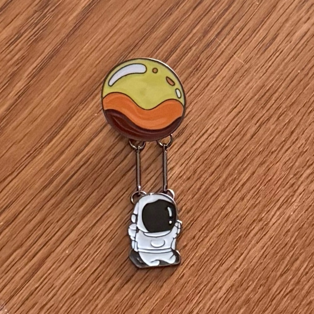Women’s Accessories Cute Fun Astronaut and Planet Dangle Enamel Double Pin